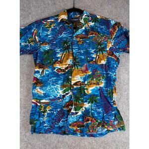 VTG 90s Network Hawaiian Shirt Mens S Tropical Treasure Island Beachy Vacation